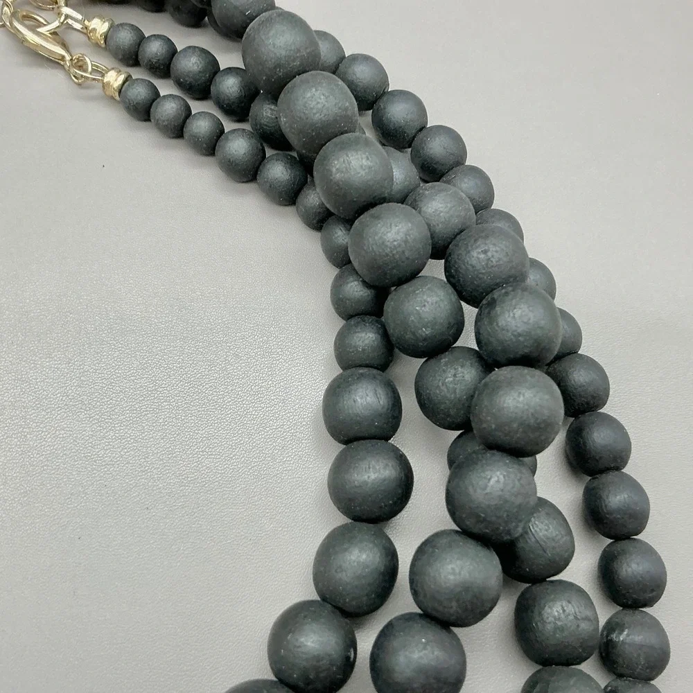 Chico's Necklace Black Wood Bead Multi Strand Layered Statement Gold Tone Boho